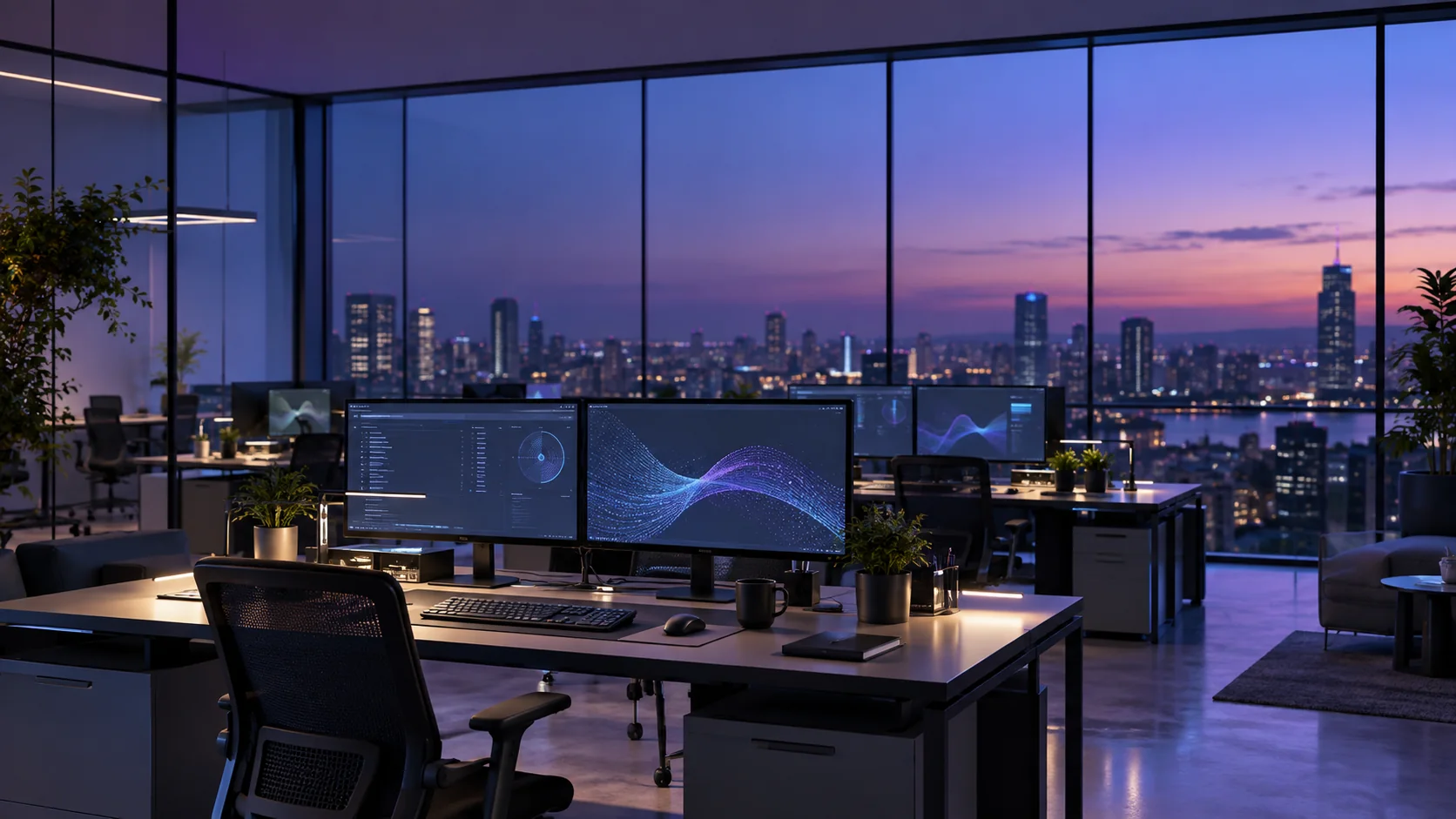 Illustrative scene of a modern business technology workspace